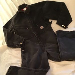 Carhartt Men’s Red Quilted Insulated Overalls size 40 Long Sleeve Excellent Cond